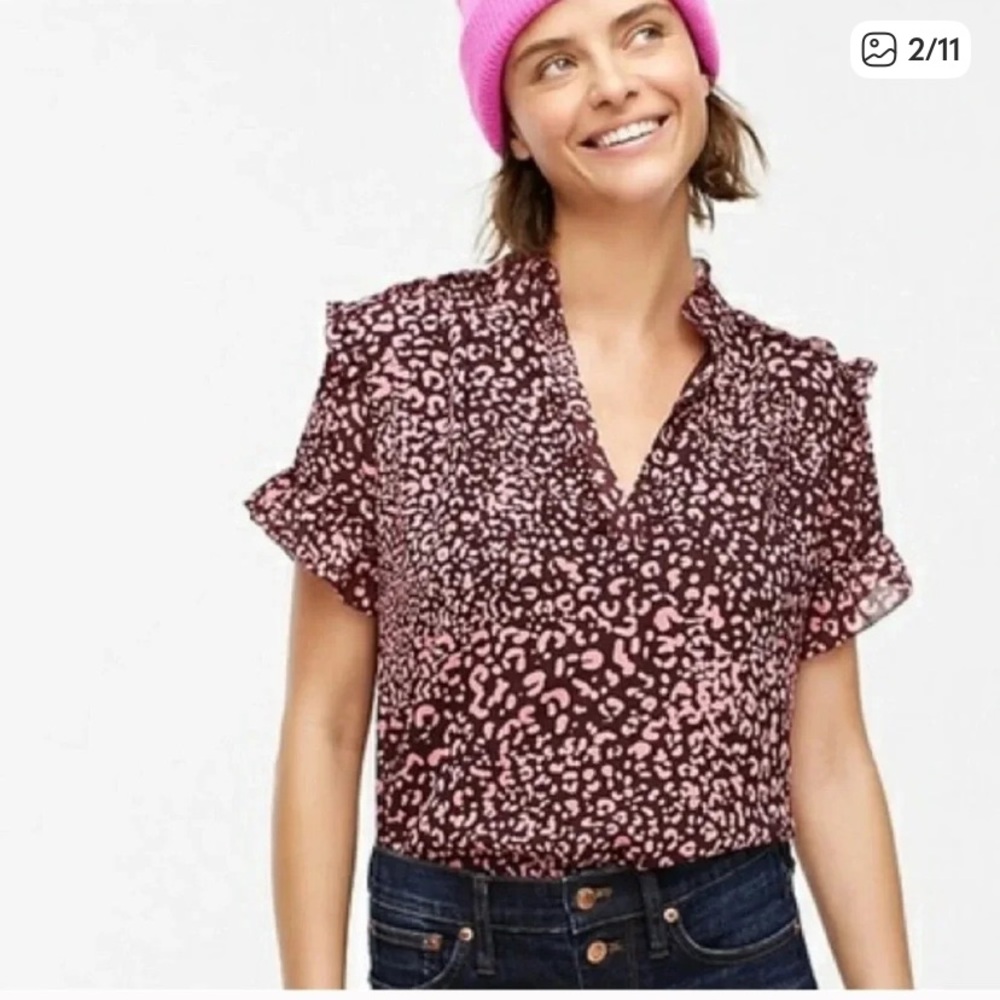 J crew Animal Print Cheetah Leopard Ruffle Blouse